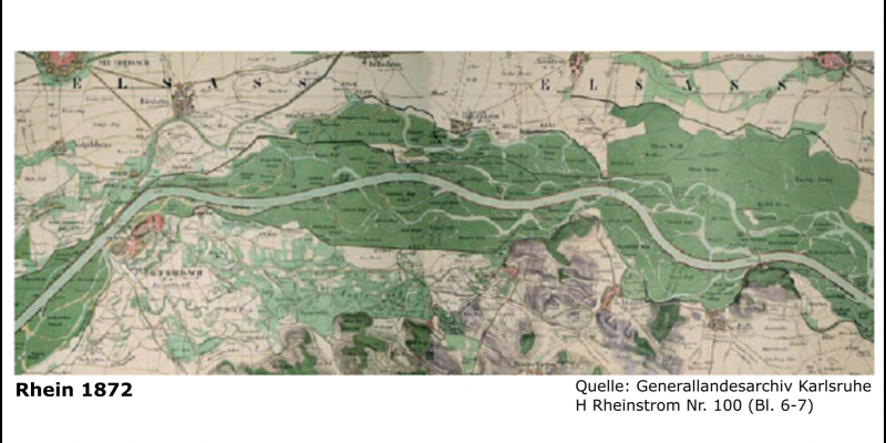 Figure 2: Changes in the course of the Rhine River due to development measures.