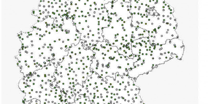 Karte des neuen EUA-Messnetzes, das die Messstellen des neuen EU-Nitramessnetzes mit umfasst