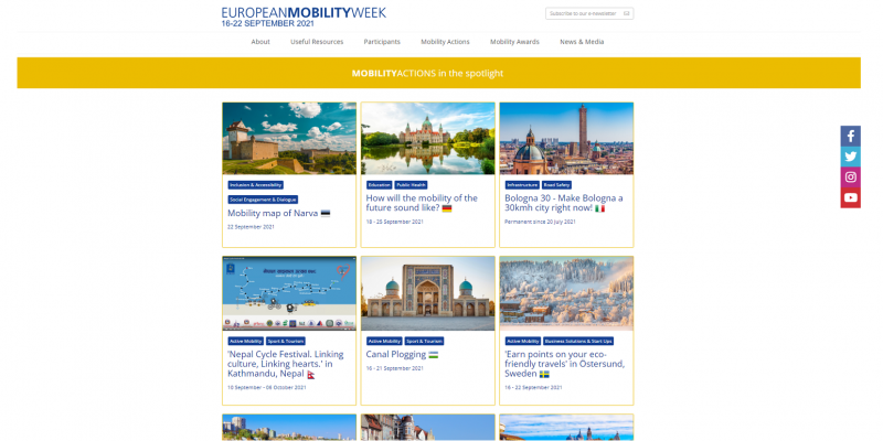 Screenshot internationalen Webseite der MOBILITYACTIONS
