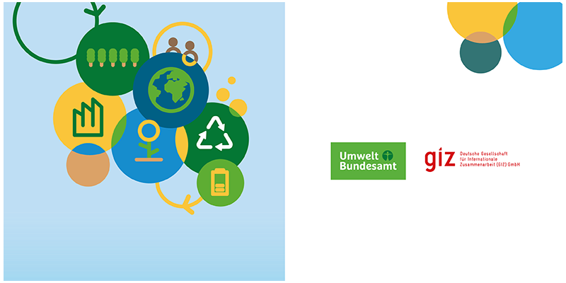 Logo Veranstaltungsreihe UBA - GIZ zur weltweiten Kreislaufwirtschaft "Just and Ambitious: Circular Economy – A concrete answer to transformation demands in a changing world"