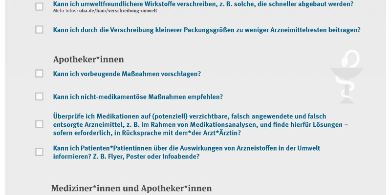 Liste mit Anregungen zur Vermeidung des Eintrags von Arzneistoffen in die Umwelt.