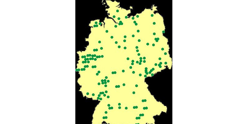 Erhebungsorte für Umwelt-Survey 1990/92 als Punkte auf der Deutschlandkarte