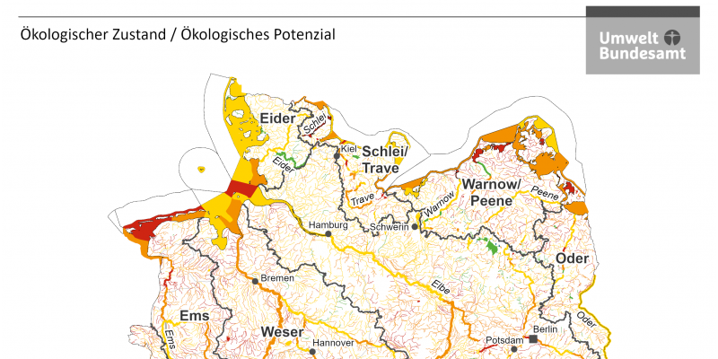 Deutschlandkarte mit dem Ökologischen Zustand / Ökologischen Potenzial der Gewässer