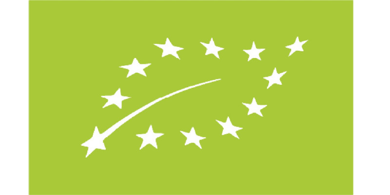 Das Bild zeigt das europäische Bio-Logo: ein aus Sternen geformtes Blatt auf hellgrünem Hintergrund.