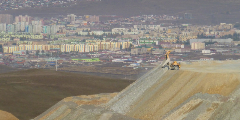 Spoil from the Erdenet copper mine is dumped outside the mining town.