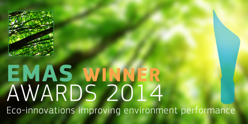 "EMAS Winner Awards 2014", im Hintergrund ein grüner Wald