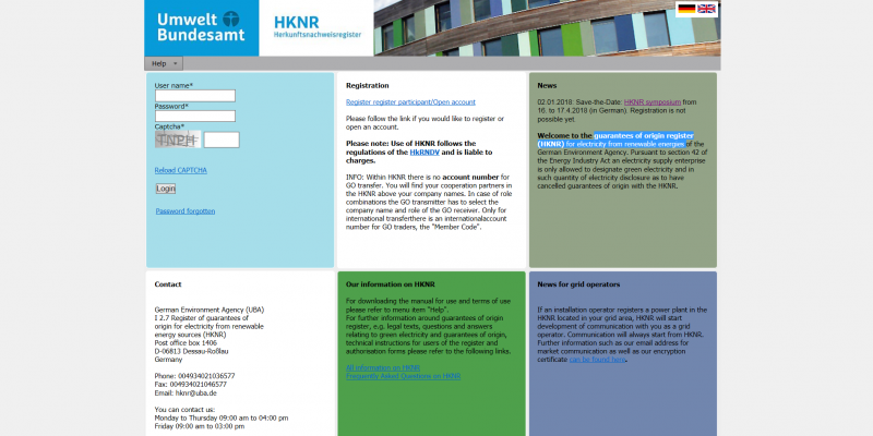 Guarantees of origin register (HKNR) for electricity from renewable energies (Homepage)