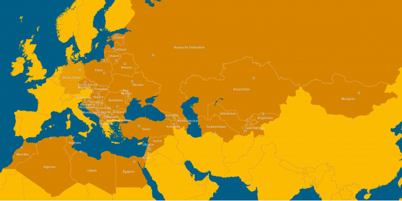 Landkarte Mittel- und Osteuropa, Kaukasus, Zentralasien, Teile der MENA-Region, Mongolei, Russland