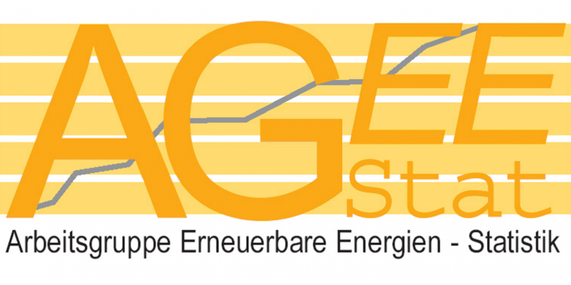 gelb-weißes Logo mit dem Schriftzug Arbeitsgruppe Erneuerbare Energien-Statistik (AGEE-Stat), im Hintergrund ein stilisiertes Kurvendiagramm