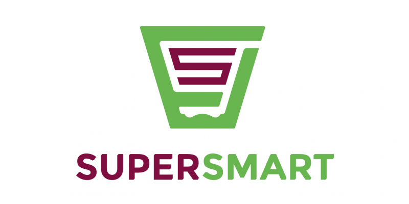 Logo aus einer vereinfachten Zeichnung eines grünen Einkaufswagens und dem Schriftzug "Supersmart"