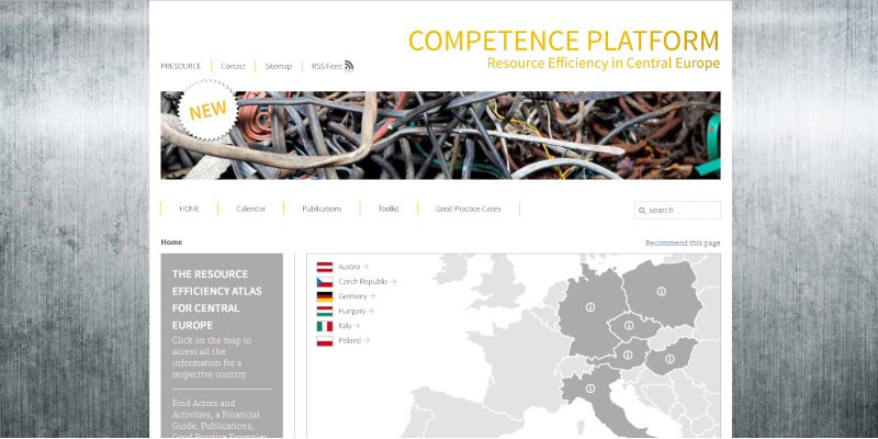 Screenshot einer Website, Ausschnitt einer Europakarte, die Länder Deutschland, Italien, Österreich, Polen, Tschechische Republik und Ungarn sind hervorgehoben