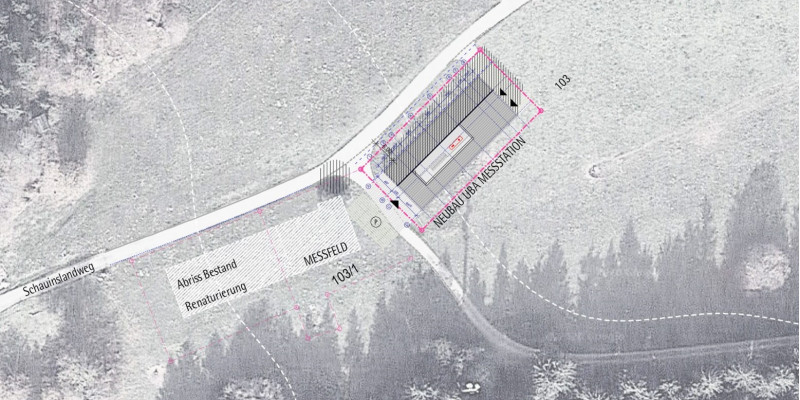 in einem Luftbild ist am Schauinslandweg ein Feld für Abriss und Renaturierung eingezeichnet und direkt daneben der Neubau