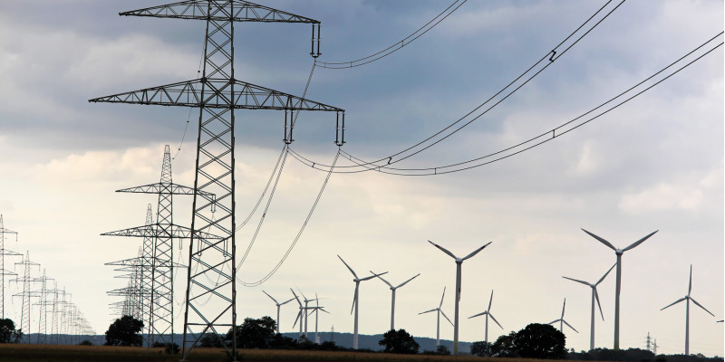 overhead electicity line and wind power plants