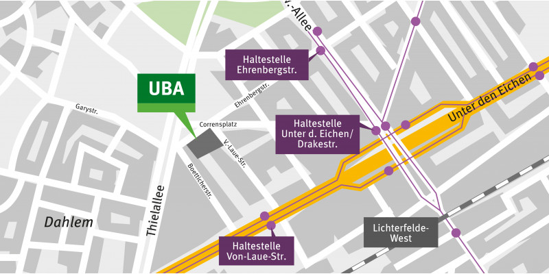 Der Kartenausschnitt zeigt die Lage des Gebäudes am Corrensplatz.