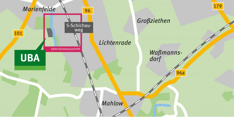 Der Kartenausschnitt zeigt die Lage des Standortes Berlin-Marienfelde.