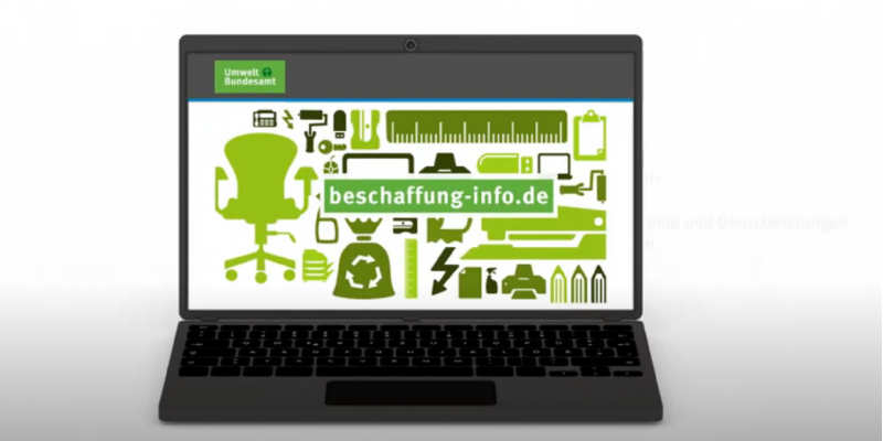 Der Filmausschnitt zeigt einen Laptop mit dem Webangebot beschaffung-info.de