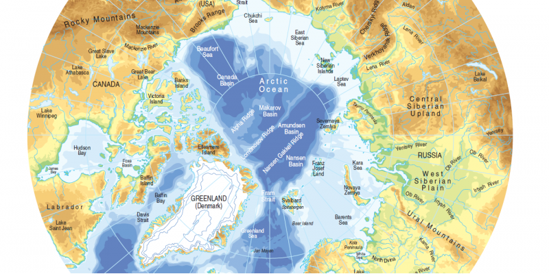 Grafik der Topografie und Bathymetrie der Arktis