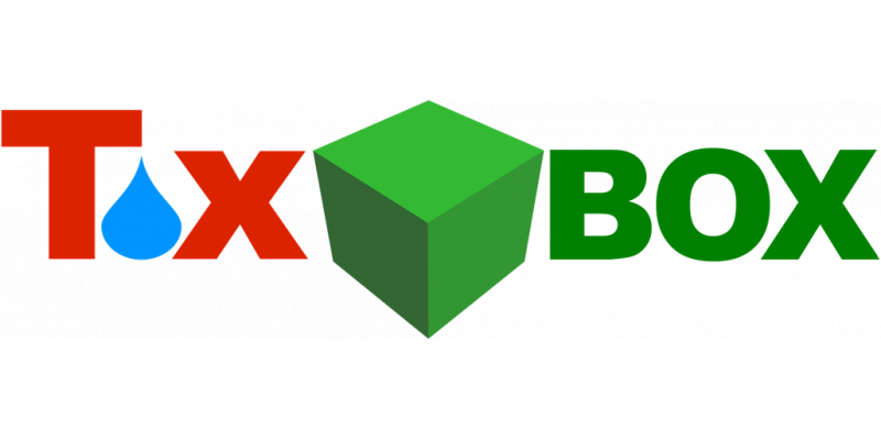 Logo des Tox-Box-Projekts: Es zeigt den Shcriftzug "Tox Box" mit einem blauen Wassertropfen und einer grünen Box