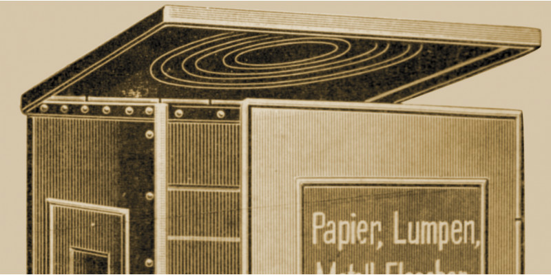 Container für Papier, Lumpen, Metalll und anderen Abfall, Deckel geöffnet