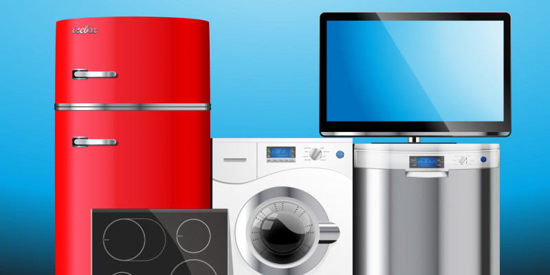 fridge, washing machine, dishwasher, TV, ceramic stove top