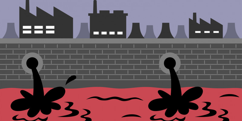 Grafische Darstellung einer Industrielandschaft, die Abwasser in den Fluss einleitet