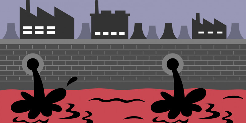 comic of factories that release black water into a polluted river