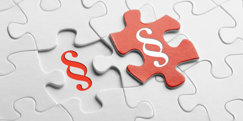 rotes Puzzelteil mit Paragrafenzeichen