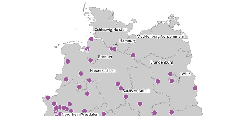 Die Karte zeigt die räumliche Verteilung aller berichtspflichtigen PRTR-Betriebe der Metallindustrie im Jahr 2022.