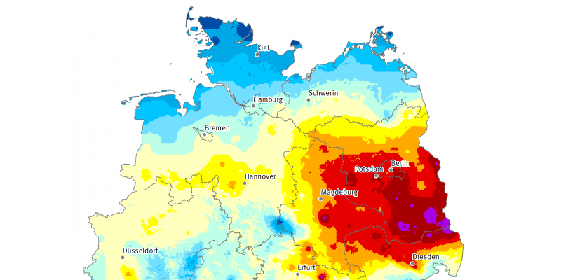 Karte: Heiße Tage- Anzahl der Heißen Tage mit einer Tageshöchsttemperatur &gt; = 30°C im Jahr 2019