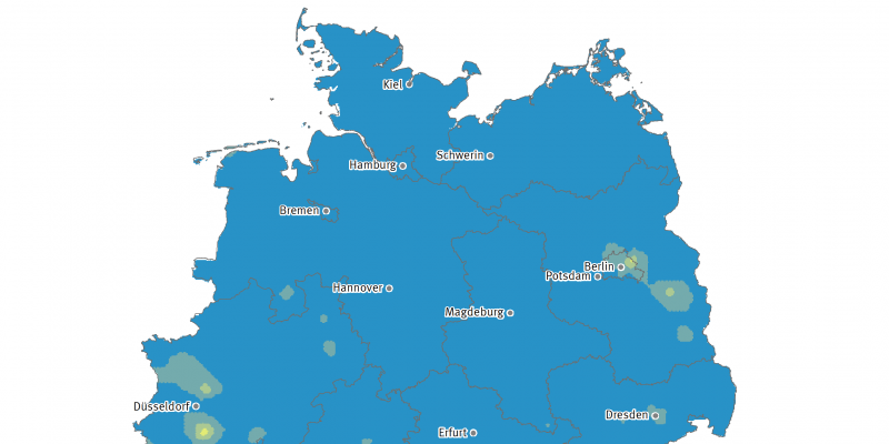 Karte: Tropennächte- Anzahl der Tropennächte (18 bis 06 UTC) im Jahr 2019 (1km*1km-Raster)