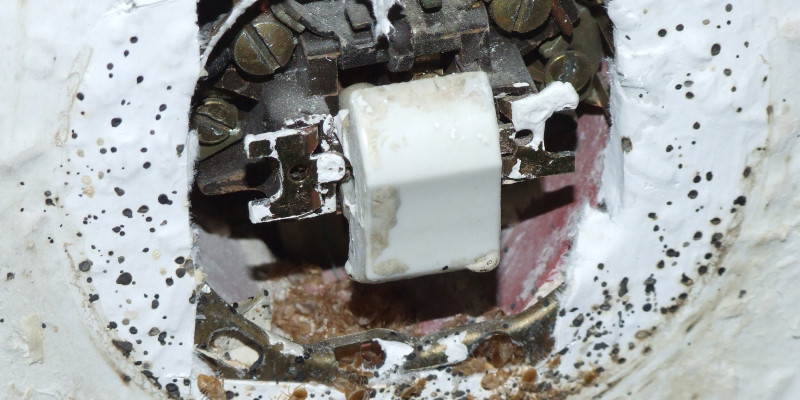 verschiedene Entwicklungsstadien von Bettwanzen sind nach Abbau eines Lichtschalters zu sehen