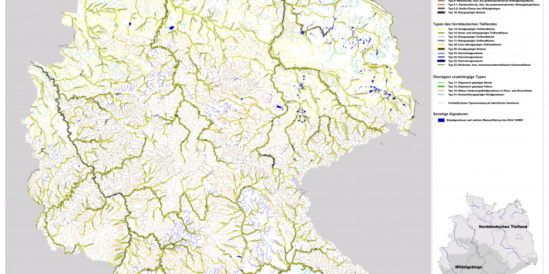 Karte der biozönotisch bedeutsamen Fließgewässertypen Deutschlands