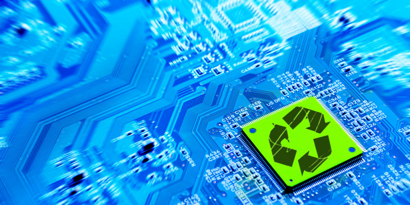 Ein Chip mit blauem Hintergrund
