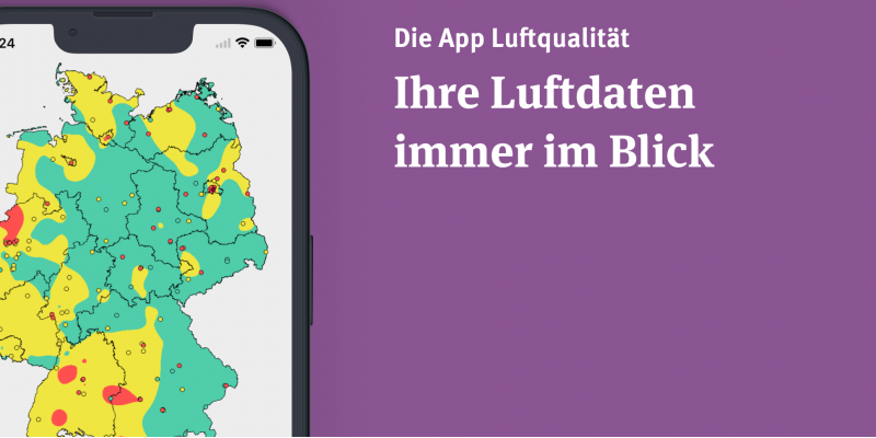 Das Bild zeigt die App Luftqualität und beispielhaft eine deutschlandweite Karte für PM10.