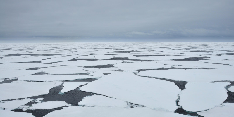 Viele Eisschollen schwimmen auf dem arktischen Meer.