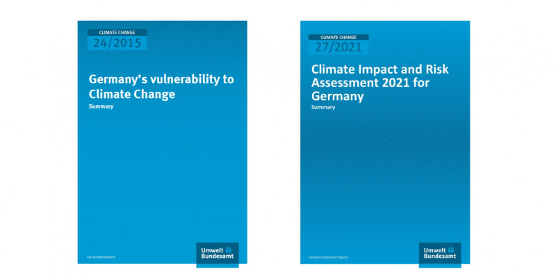 The title pages of the Vulnerability Analysis 2015 and KWRA 2021 by the Federal Environment Agency.