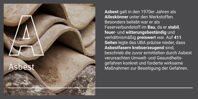 Eine Grafik mit einem Bild und Text. Es handelt sich hier um das Thema Asbest.