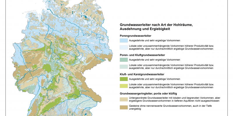 Eine Deutschlandkarte mit dem Vorkommen von Grundwasser in Städten 