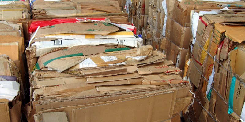 Paper being bundled for recycling 