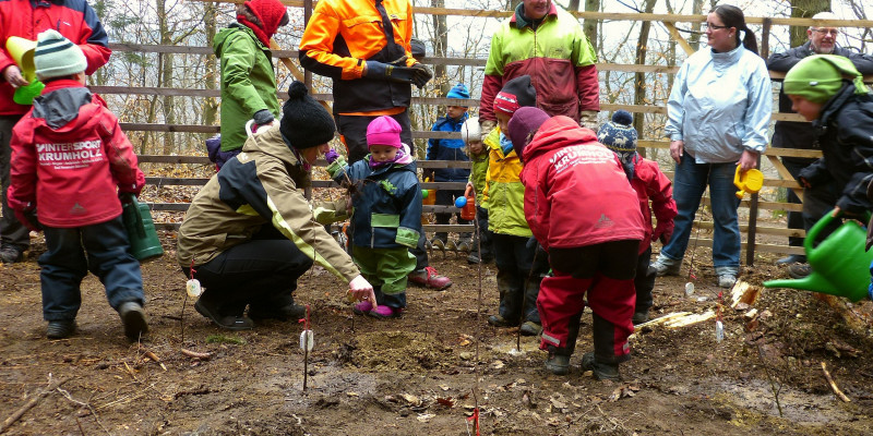 Kindergruppe mit Setzlingen