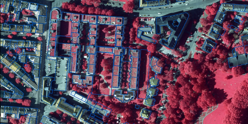 Satellitenbild mit Kartierung u.a. der begrünten Dächer.