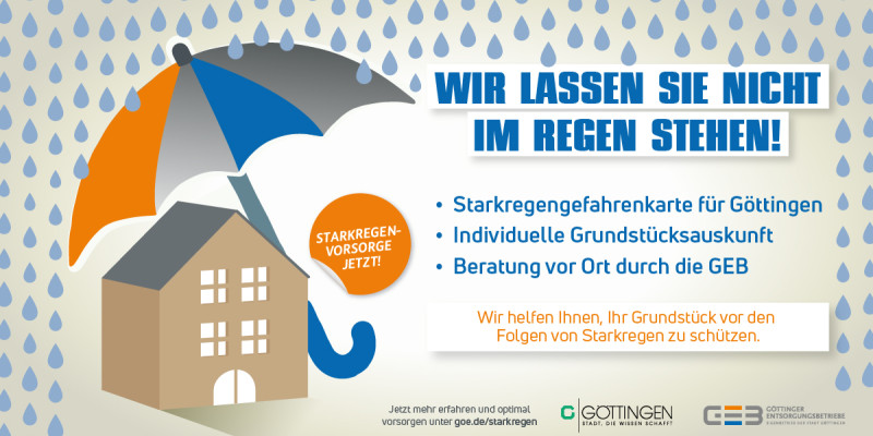 Das Göttingen zeigt das Gesamtanegbot der Stadt Göttingen & der GEB zum Thema Starkregenvorsorge.