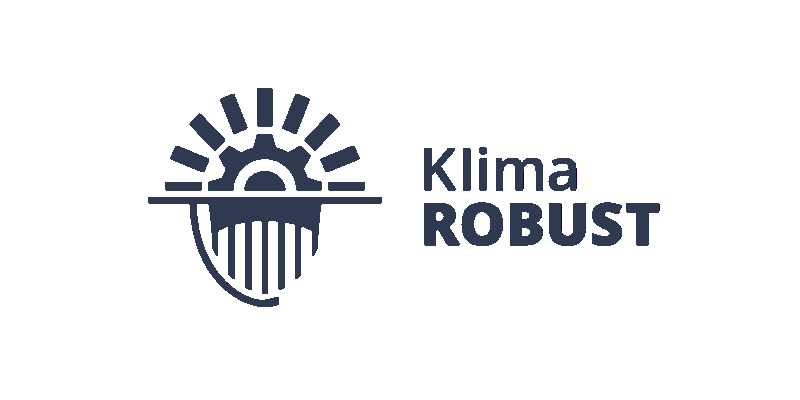 Klima - ROBUST Logo der Initiative: Dunkelblauer Schriftzug und Icon auf weißem Hintergrund.