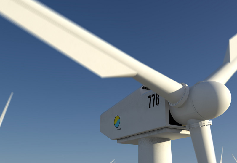 Das Bild zeigt den Rotor einer Windkraftanlage