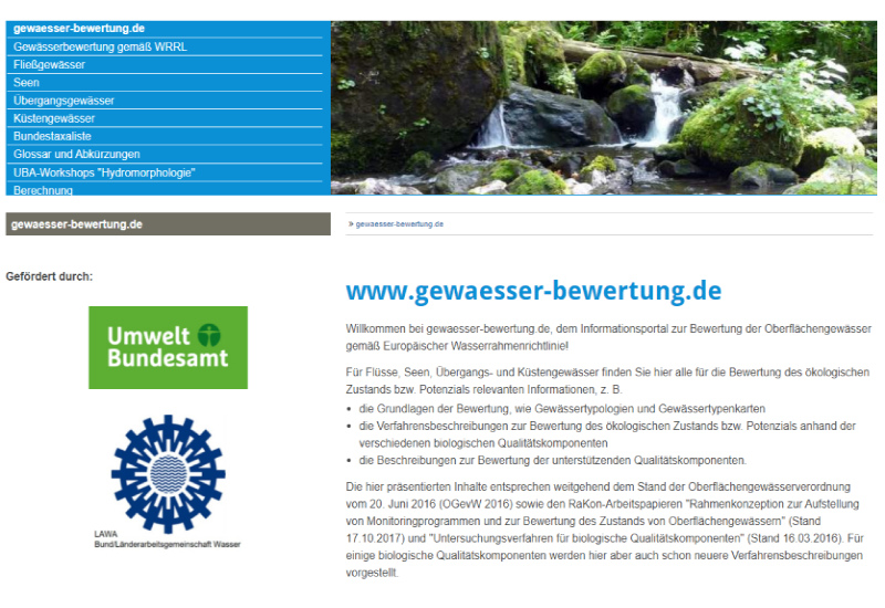 Screenshot der Website https://gewaesser-bewertung.de