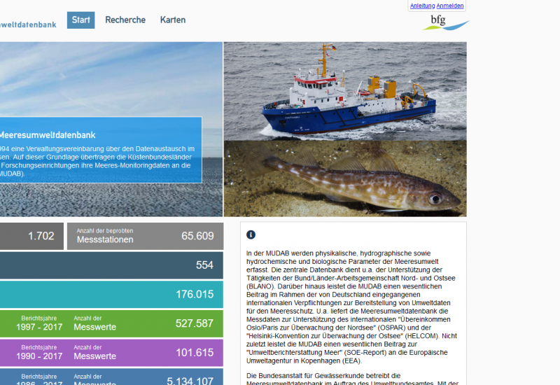 Einstiegsseite in die Meeresumweltdatenbank