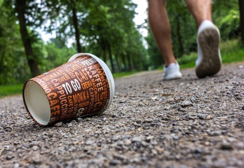 A coffee cup in the woods.