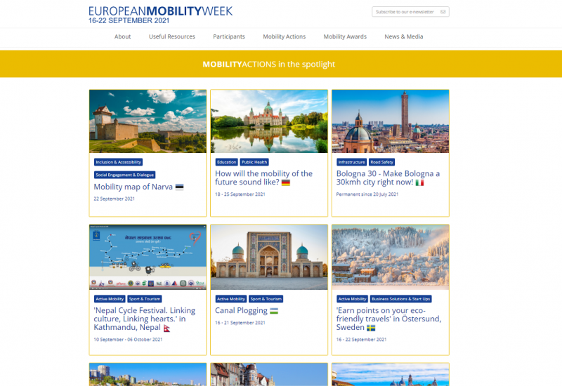 Screenshot internationalen Webseite der MOBILITYACTIONS