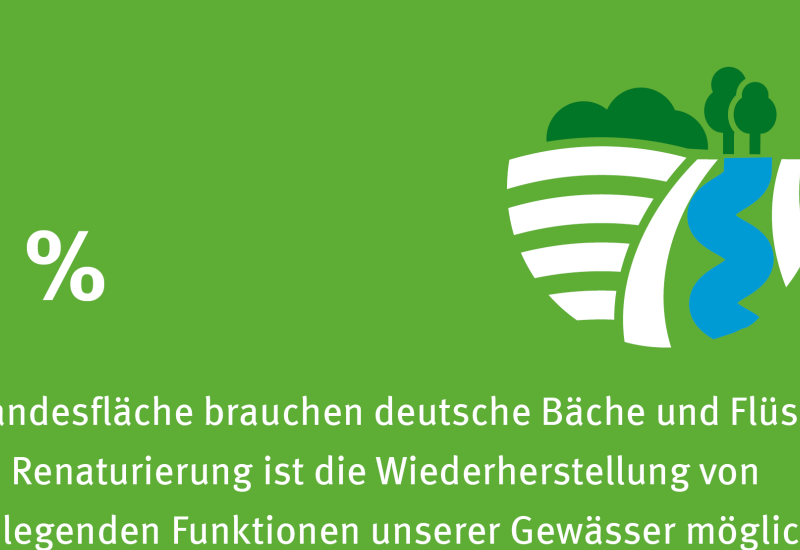 Infografik kurvendem Fluss: Deutschland kann viele der europäischen Gewässerschutzziele erreichen, wenn Bächen und Flüssen zwei Prozent der Fläche des Landes zurückgegeben werden. 