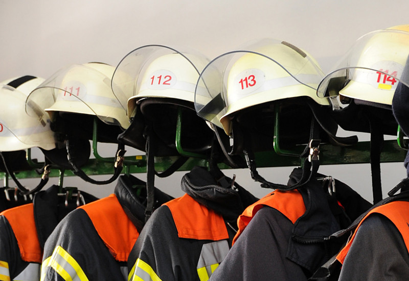 Jackets and helmets of the professional fire brigade